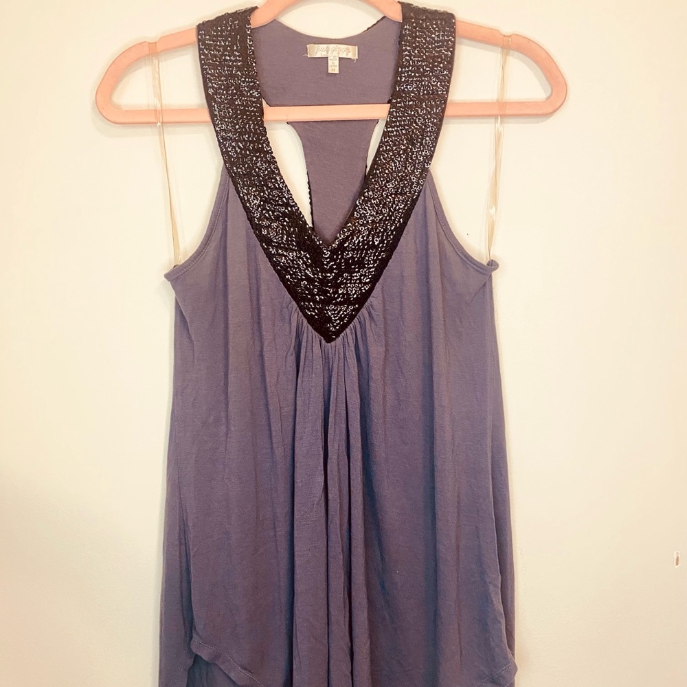 Just Ginger Dark Grey Top with Black Sequin Neckline